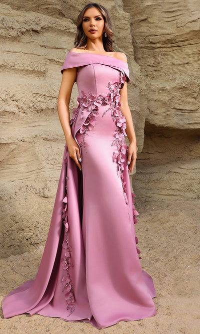 Terani Couture 252M5317 - Floral Embellished Straight Neck Dress