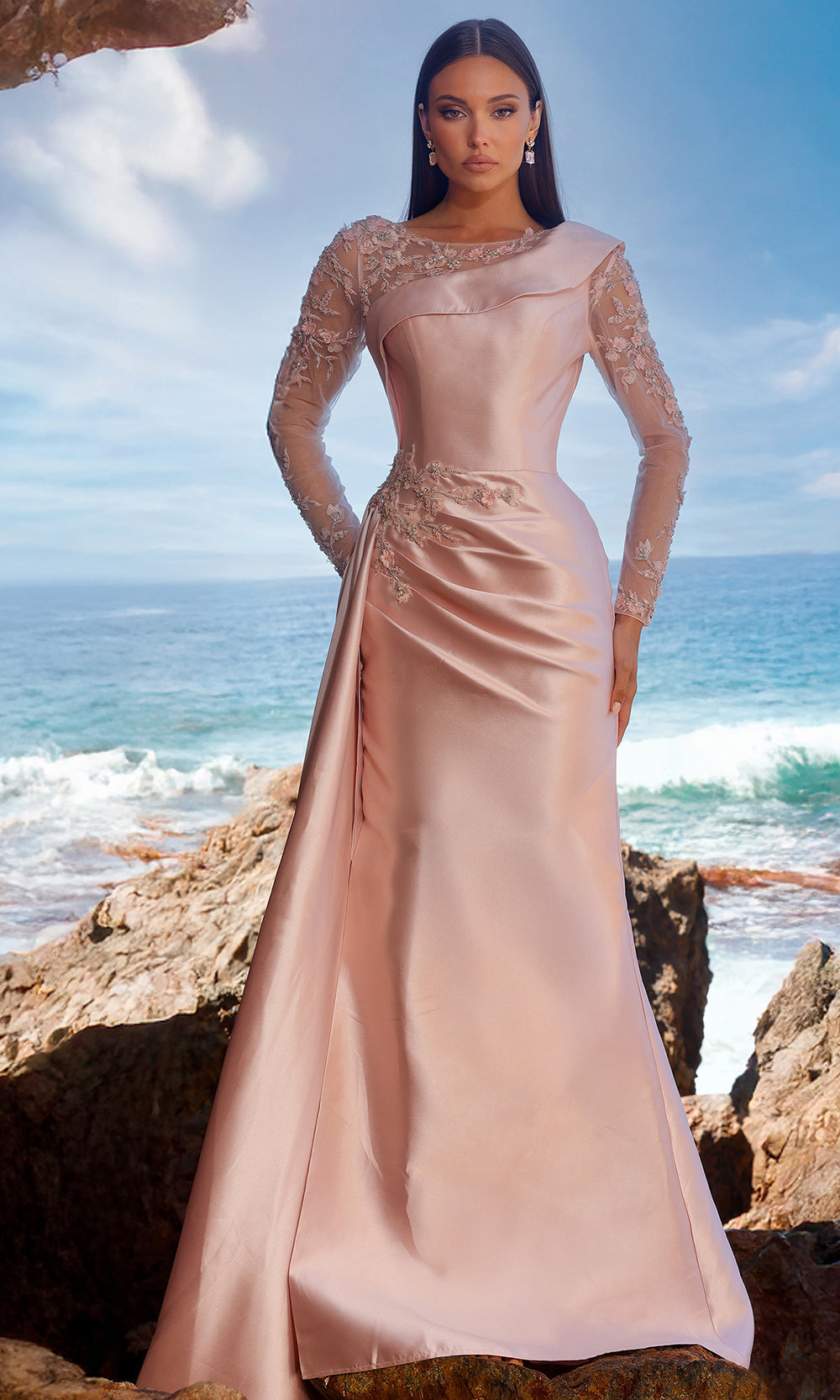 Terani Couture 252M5344 - Sheer Illusion Neck Embroidered Gown