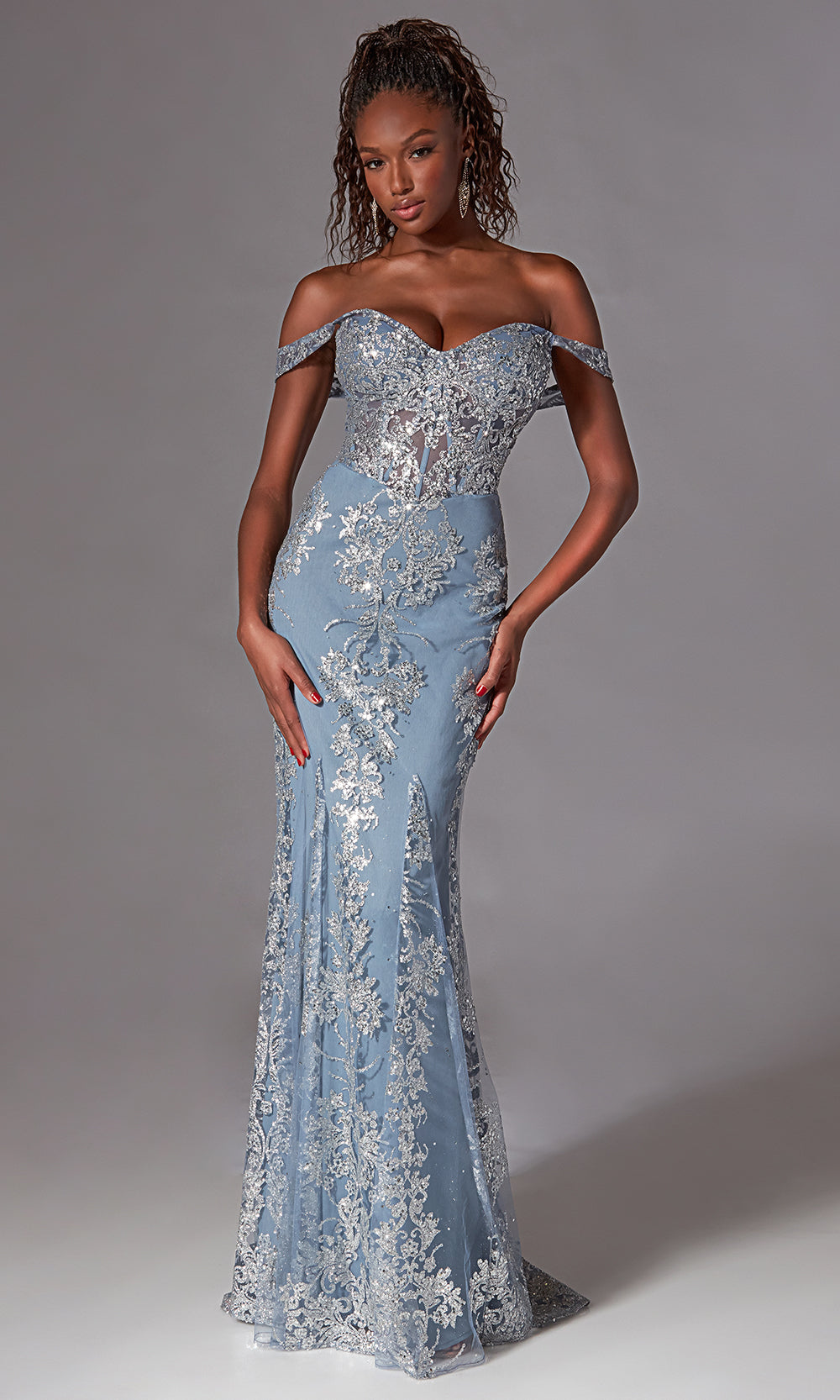 Aerie Couture 252 - Fitted Corset Gown with Floral Applique Prom Dresses