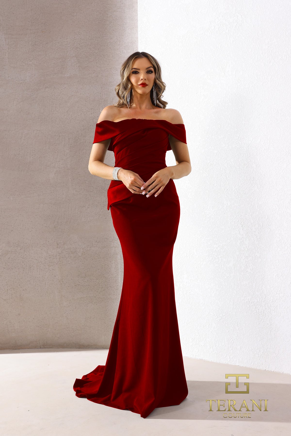 Terani Couture 252E5101 - Cap Sleeve Sheath Gown with Train