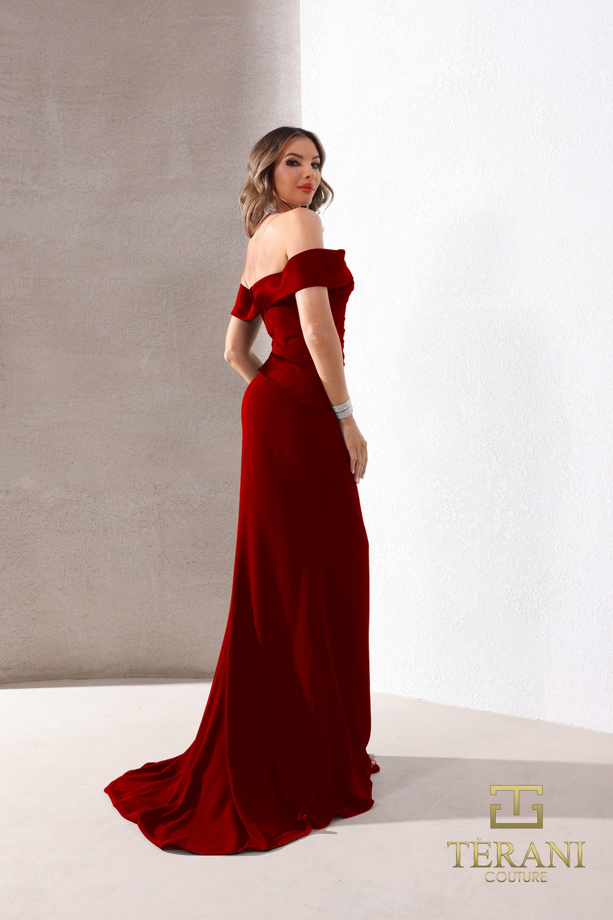 Terani Couture 252E5101 - Cap Sleeve Sheath Gown with Train