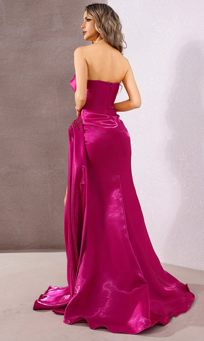 Terani Couture 252E5150 - Draped Bodice Strapless Gown with Slit Prom Dresses