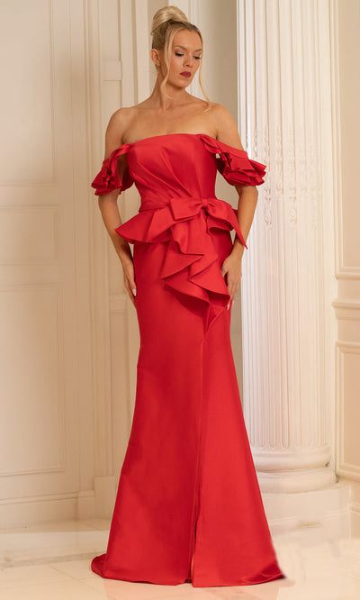 Terani Couture 252E5173 - Ruffled Cap Sleeve Gown with Side Bow Pageant Dresses