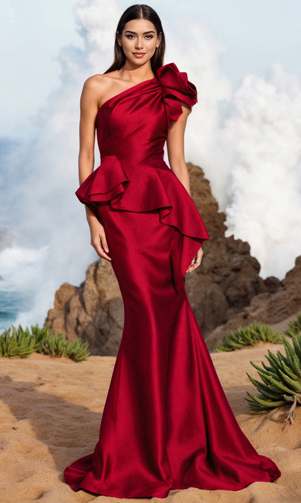 Terani Couture 252E5546 - Asymmetrical Peplum Mermaid Gown Prom Dresses