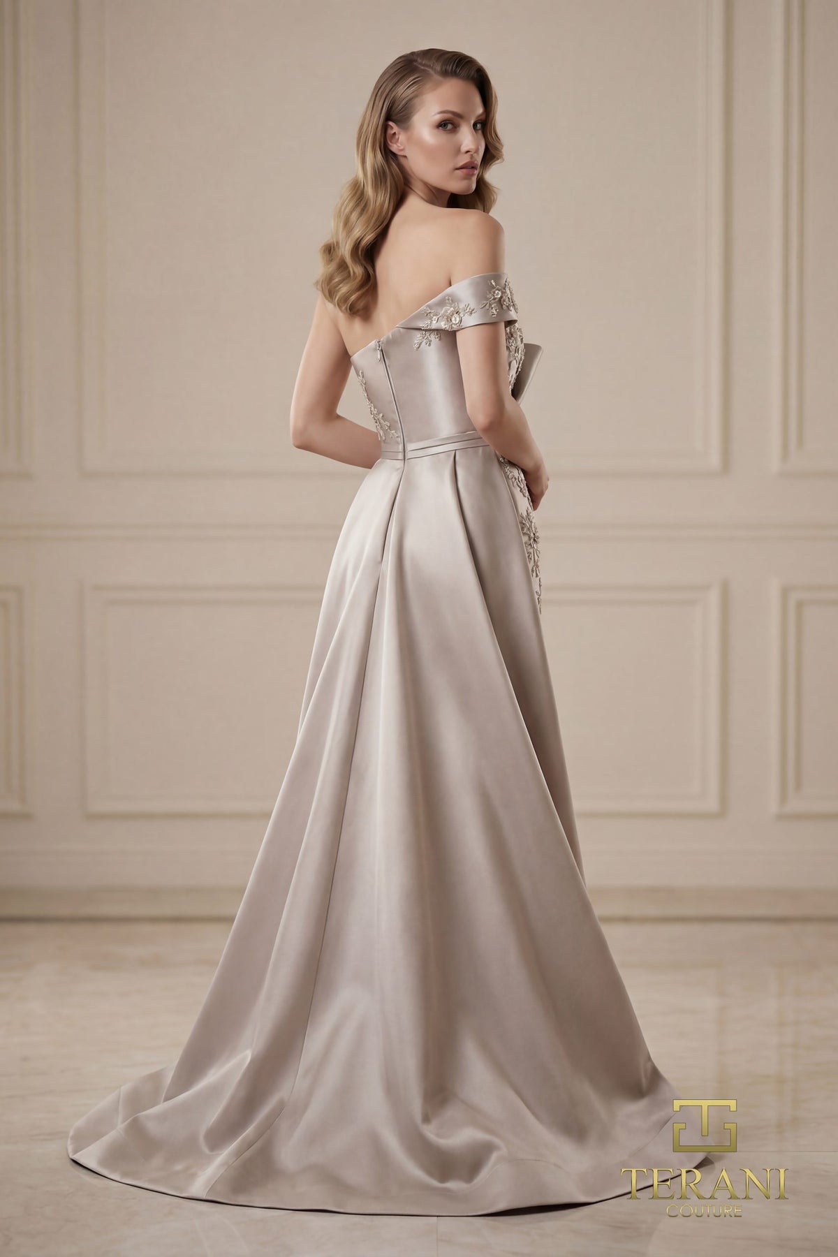 Terani Couture 252M5309 - Applique Sheath Gown with Overskirt
