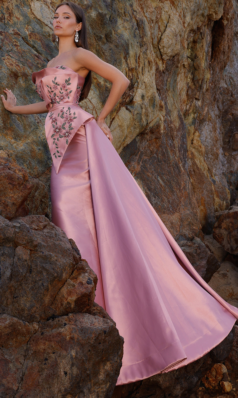 pink terani dress Terani Couture 261E6670 Long Formal 3D Floral Applique Prom Dress