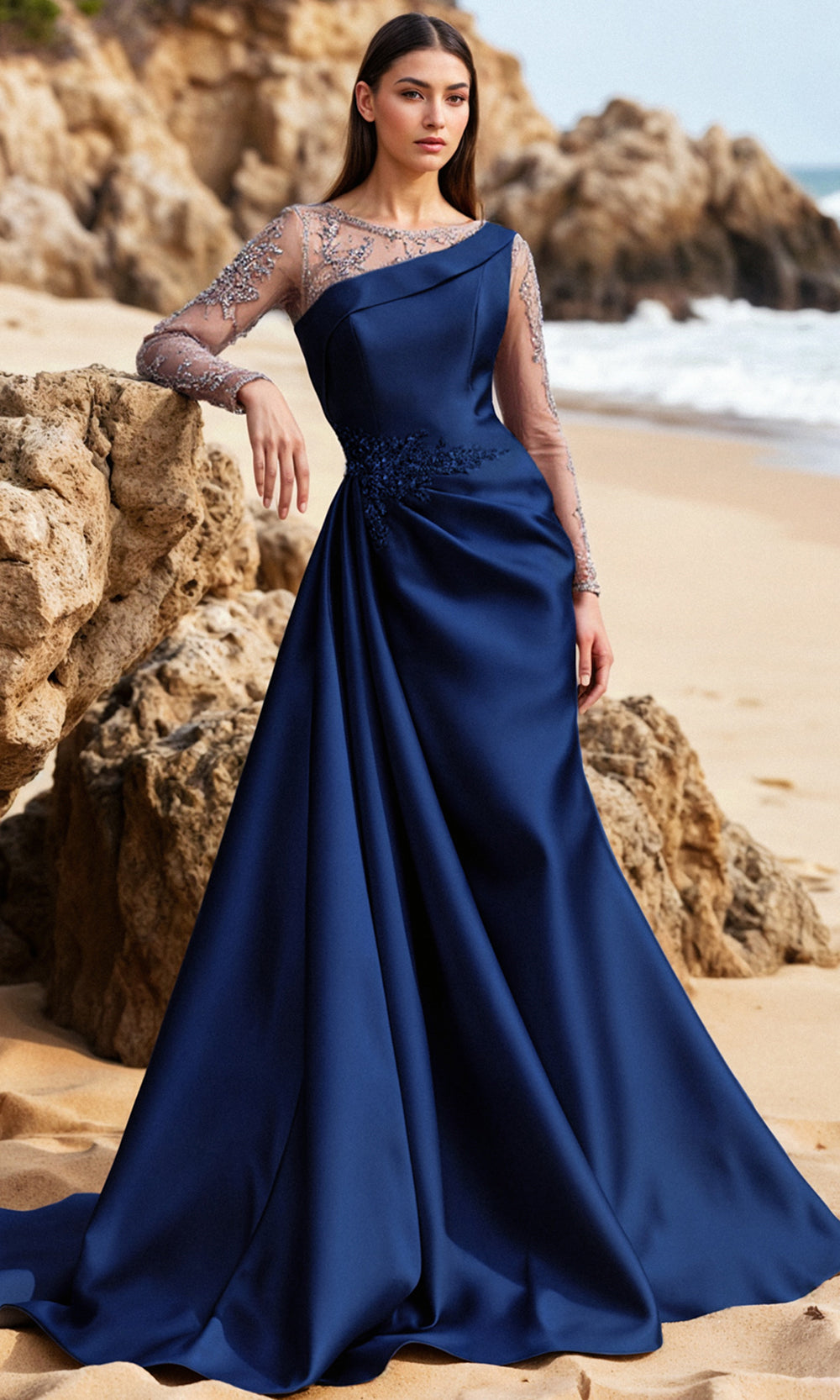 Terani Couture 252M5344 - Sheer Illusion Neck Embroidered Gown