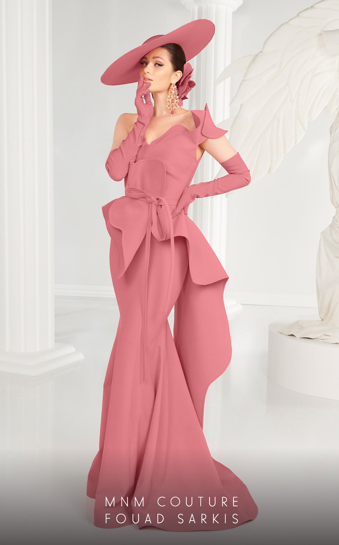 MNM Couture - 2553 Asymmetric Peplum Draped Back Long Gown