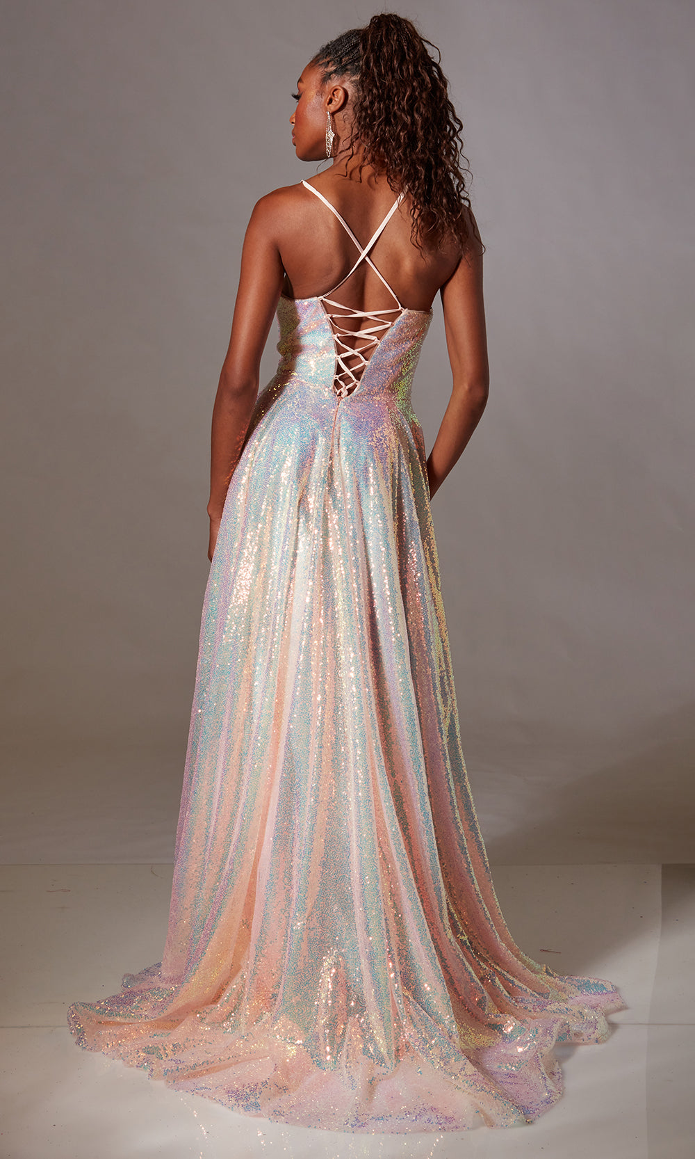 Aerie Couture 255 - Iridescent Sequin A-Line Gown with Slit Prom Dresses