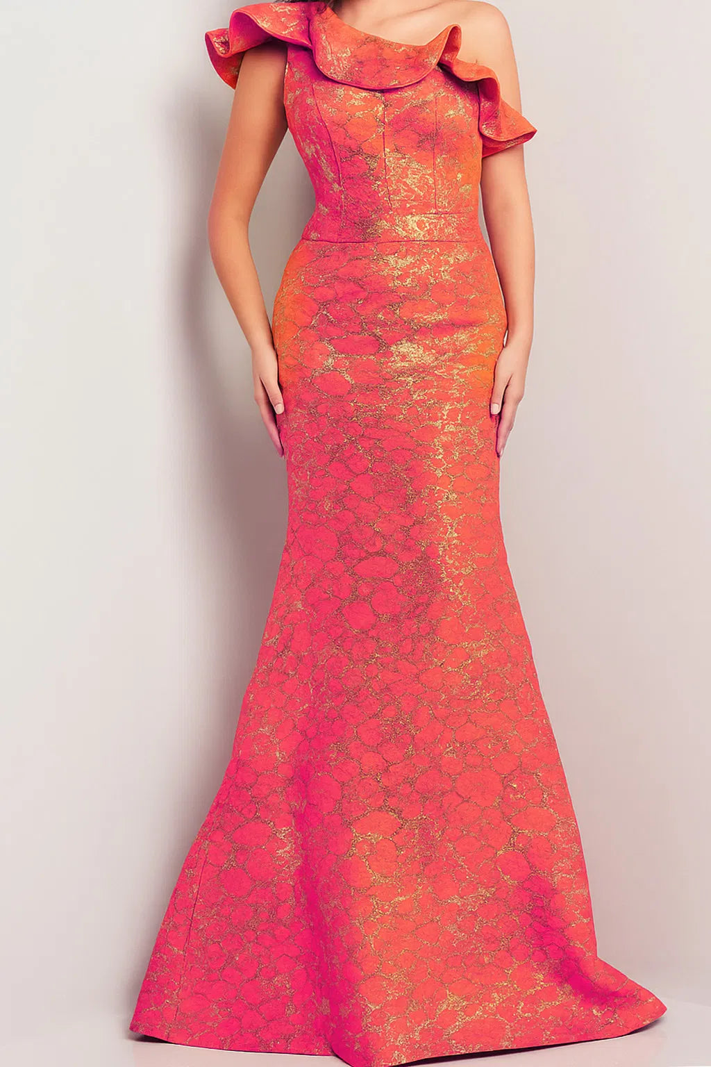 Jovani 25676 - Ruffled Asymmetric Neck Evening Gown