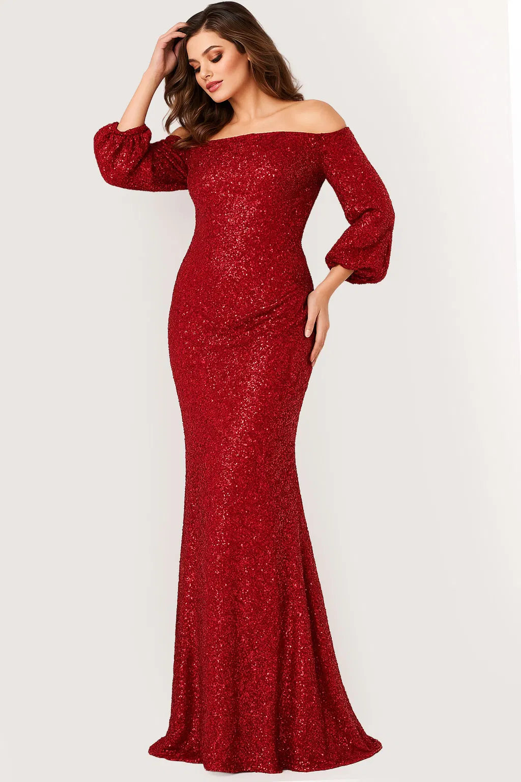 Jovani 25949 - Sequin Off-Shoulder Prom Gown