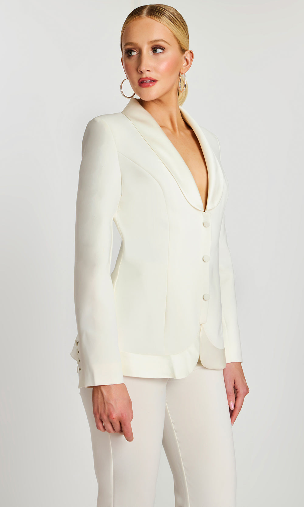 Jovani 25981 - Long Sleeve Elegant Fitted Pantsuit Formal Pantsuits  in Off White 