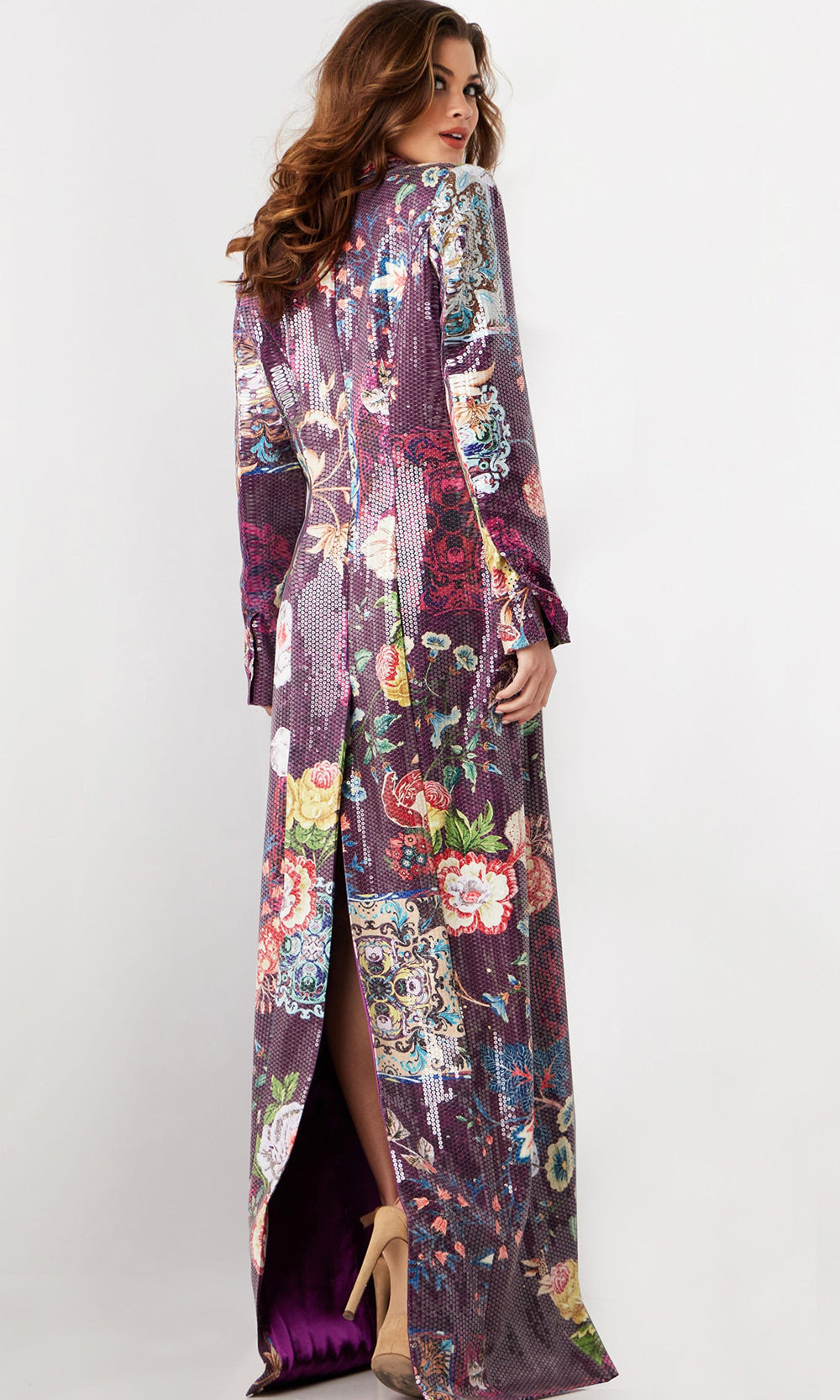 Jovani 26035 - Plunging V-Neck Beaded Button Coat Dress Prom Dresses  in Multi 