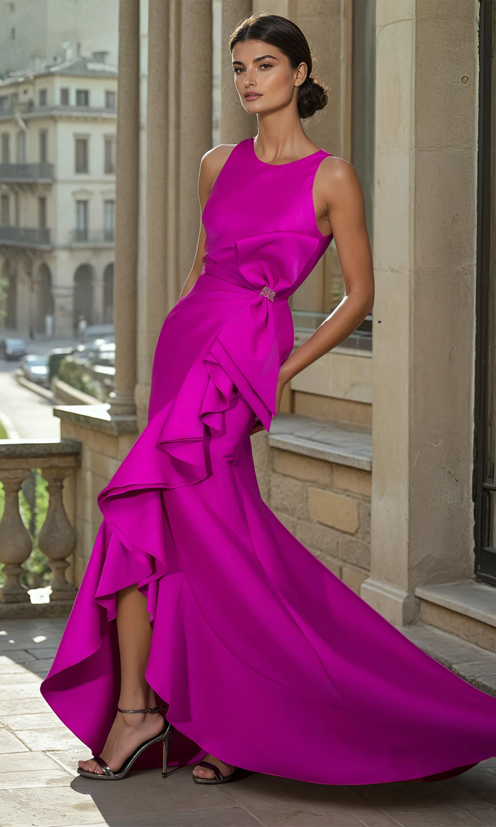 Janique 2603 - Elegant Ruffled Scoop Mermaid Gown Prom Dresses