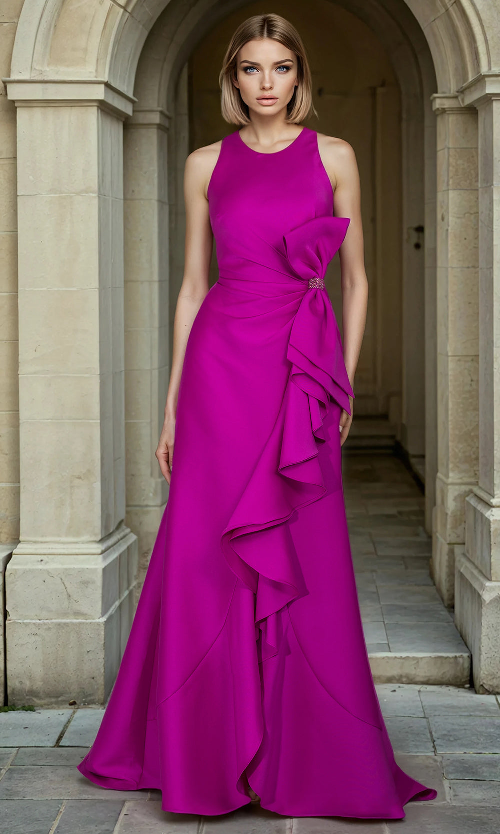 Janique 2603 - Elegant Ruffled Scoop Mermaid Gown Prom Dresses