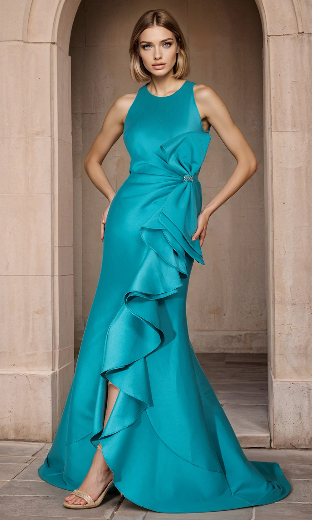 Janique 2603 - Elegant Ruffled Scoop Mermaid Gown Prom Dresses