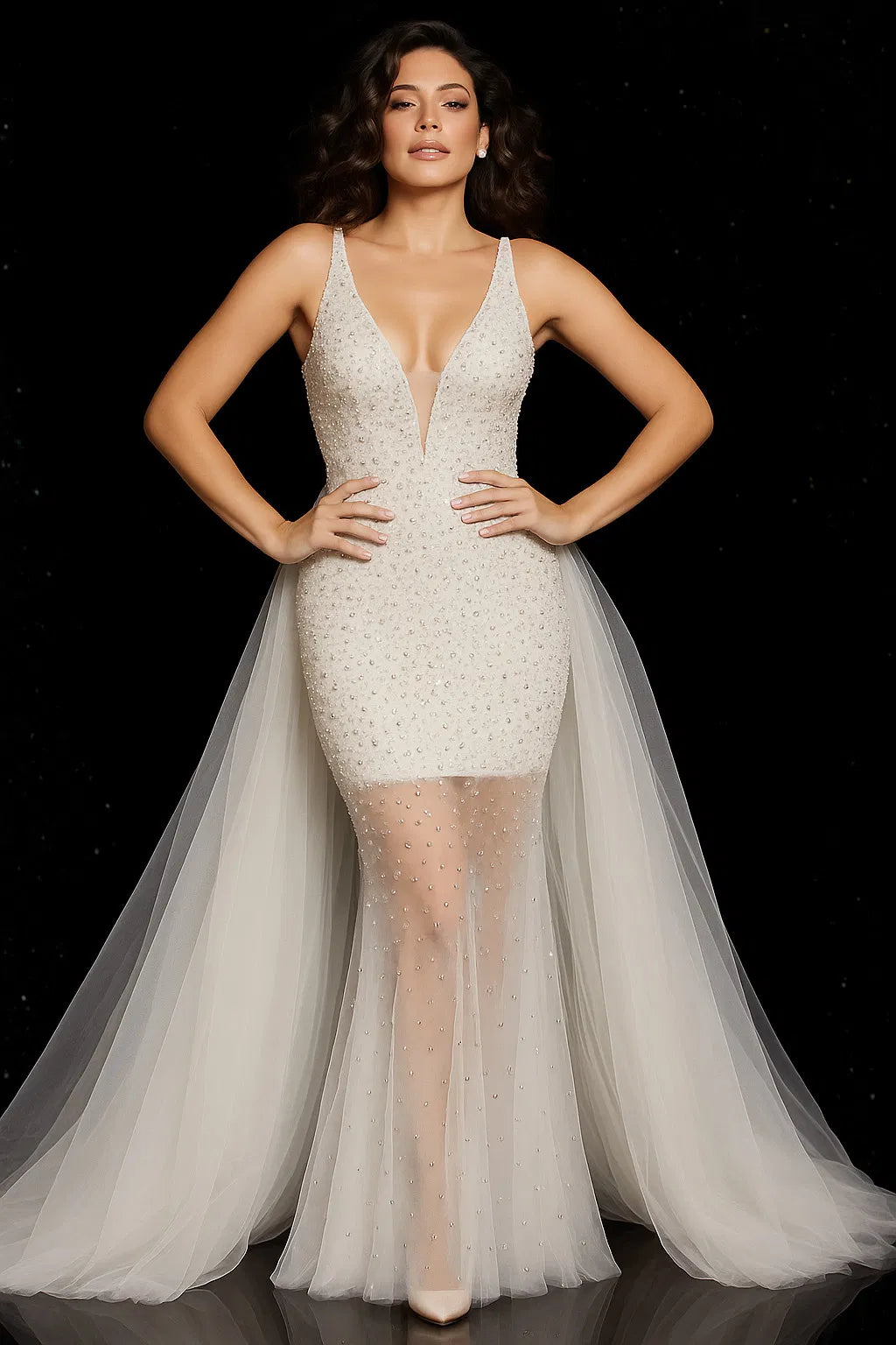 Jovani 26058 - V-Neck Overskirt Prom Gown