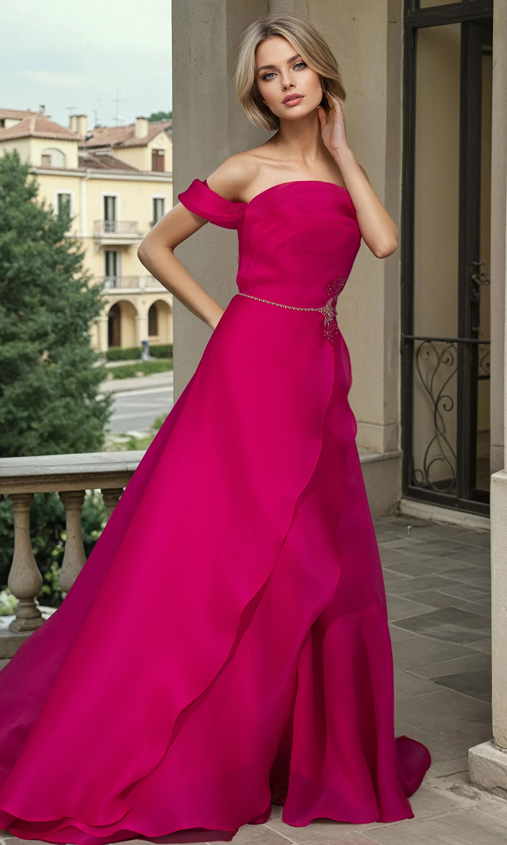 Janique 2607 - Layered Skirt Scoop A?Line Gown Prom Dresses