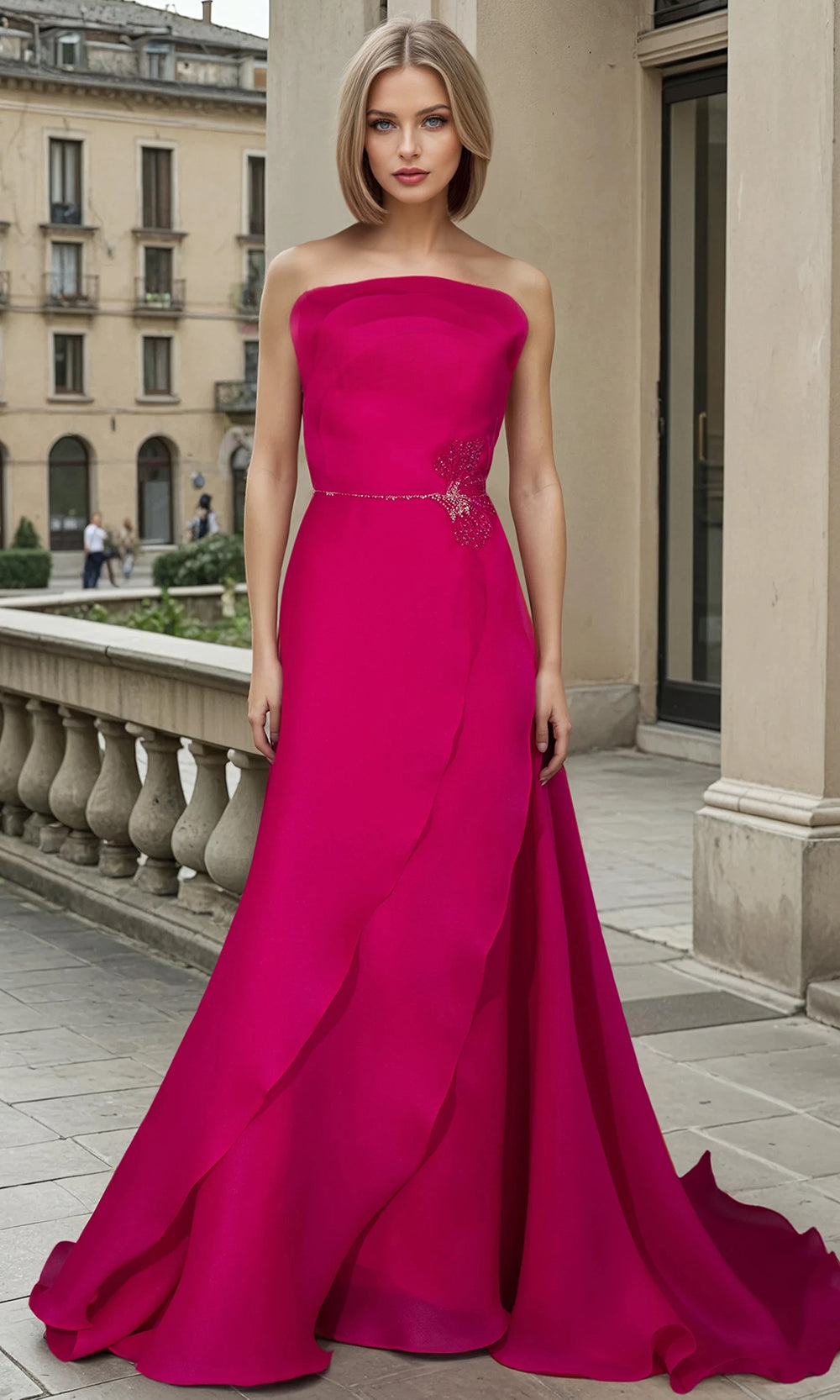 Janique 2607 - Layered Skirt Scoop A?Line Gown Prom Dresses