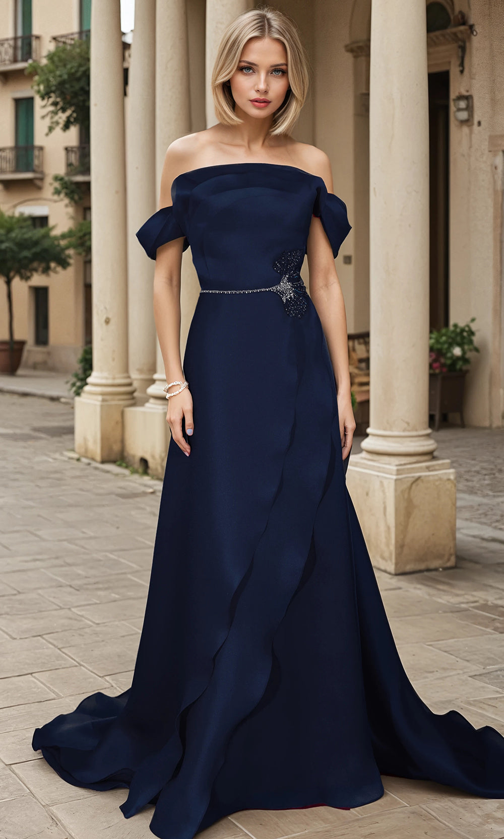 Janique 2607 - Layered Skirt Scoop A?Line Gown Prom Dresses