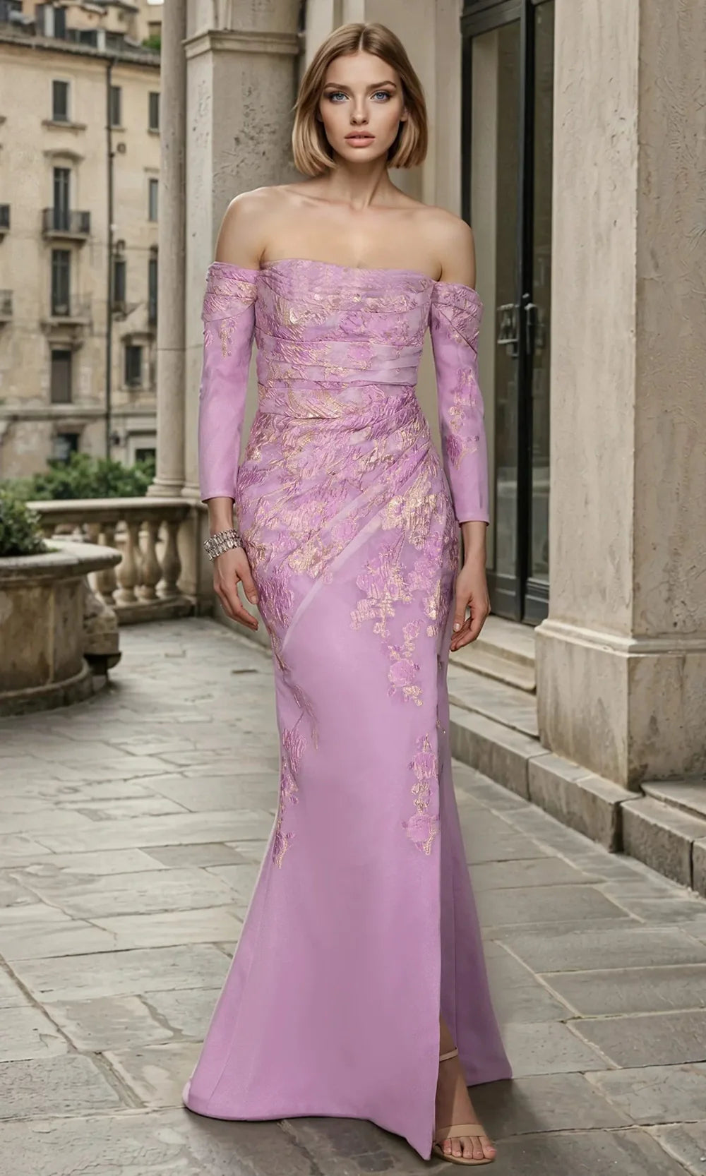 Janique 261059 - Embroidered Off-Shoulder Mermaid Prom Dress Mother of the Bride Dresses
