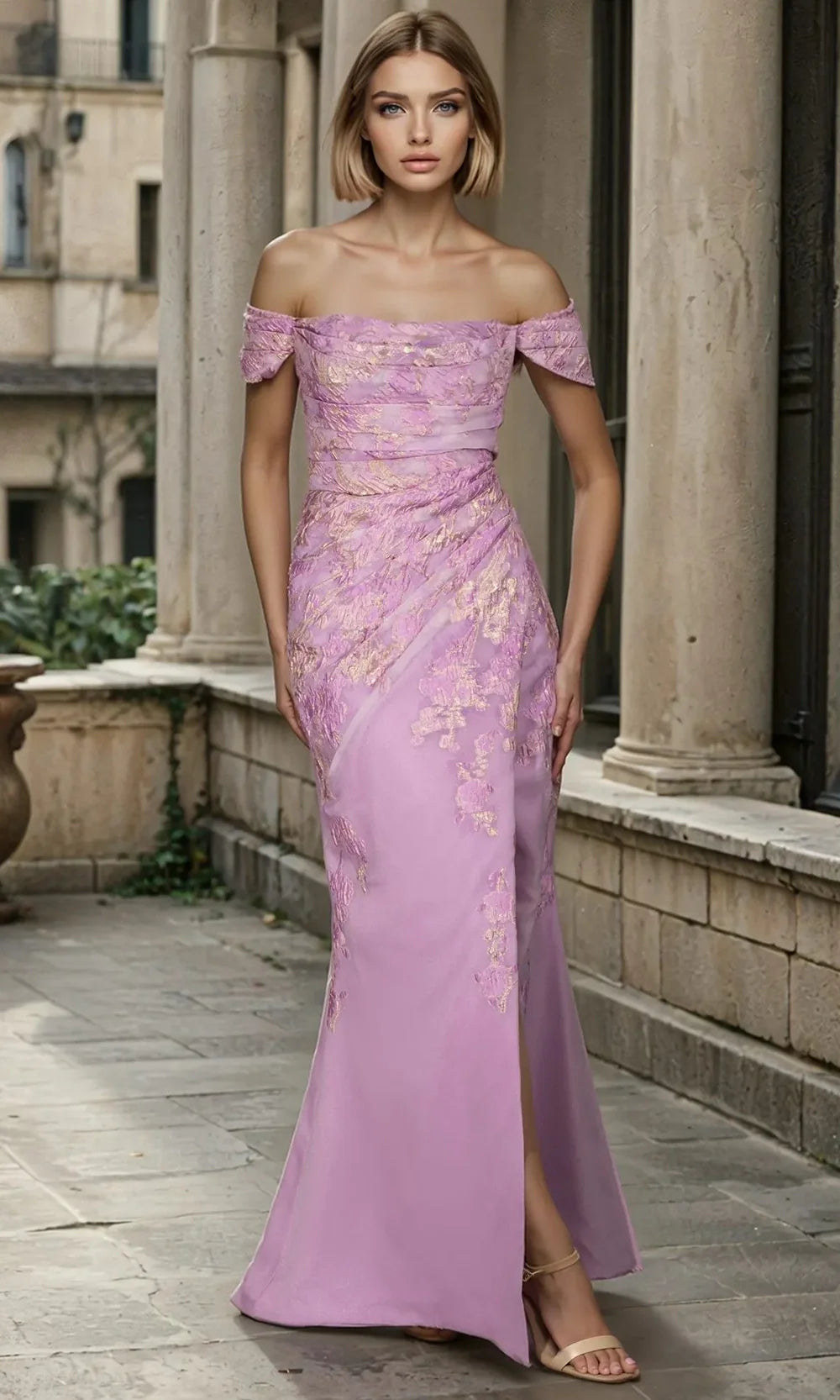 Janique 261059 - Embroidered Off-Shoulder Mermaid Prom Dress Mother of the Bride Dresses