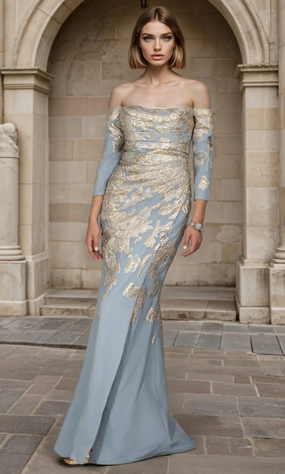 Janique 261059 - Embroidered Off-Shoulder Mermaid Prom Dress Mother of the Bride Dresses