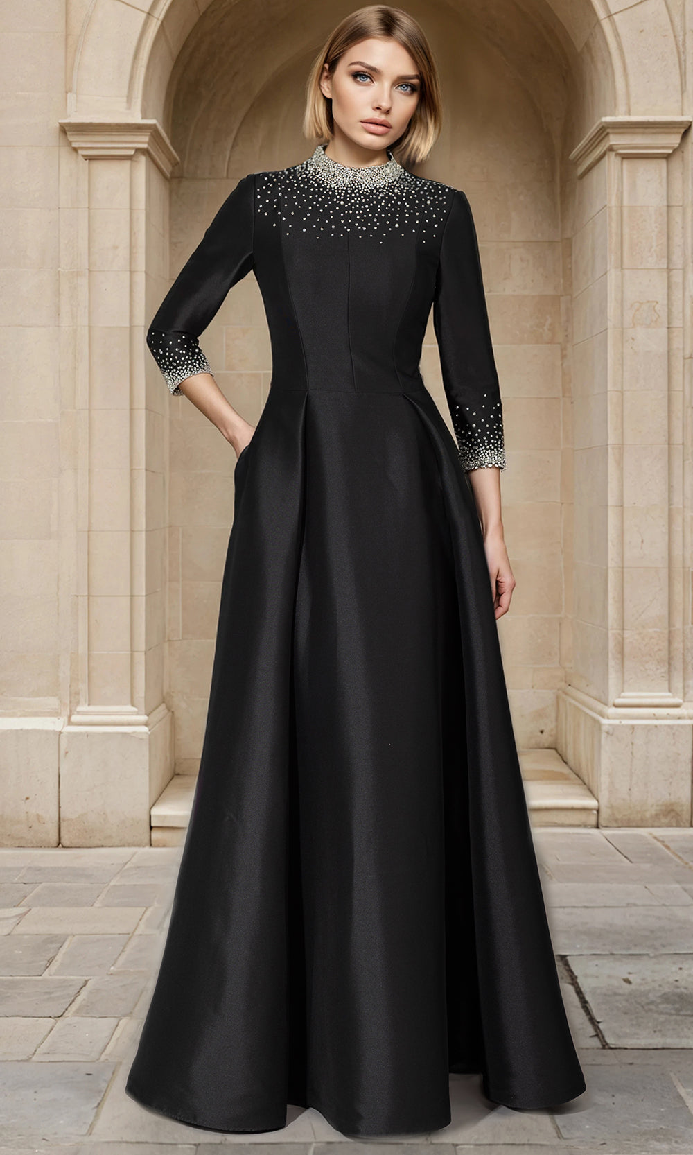 Janique 2612 - High?Neck Embellished A?Line Dress Formal Gowns