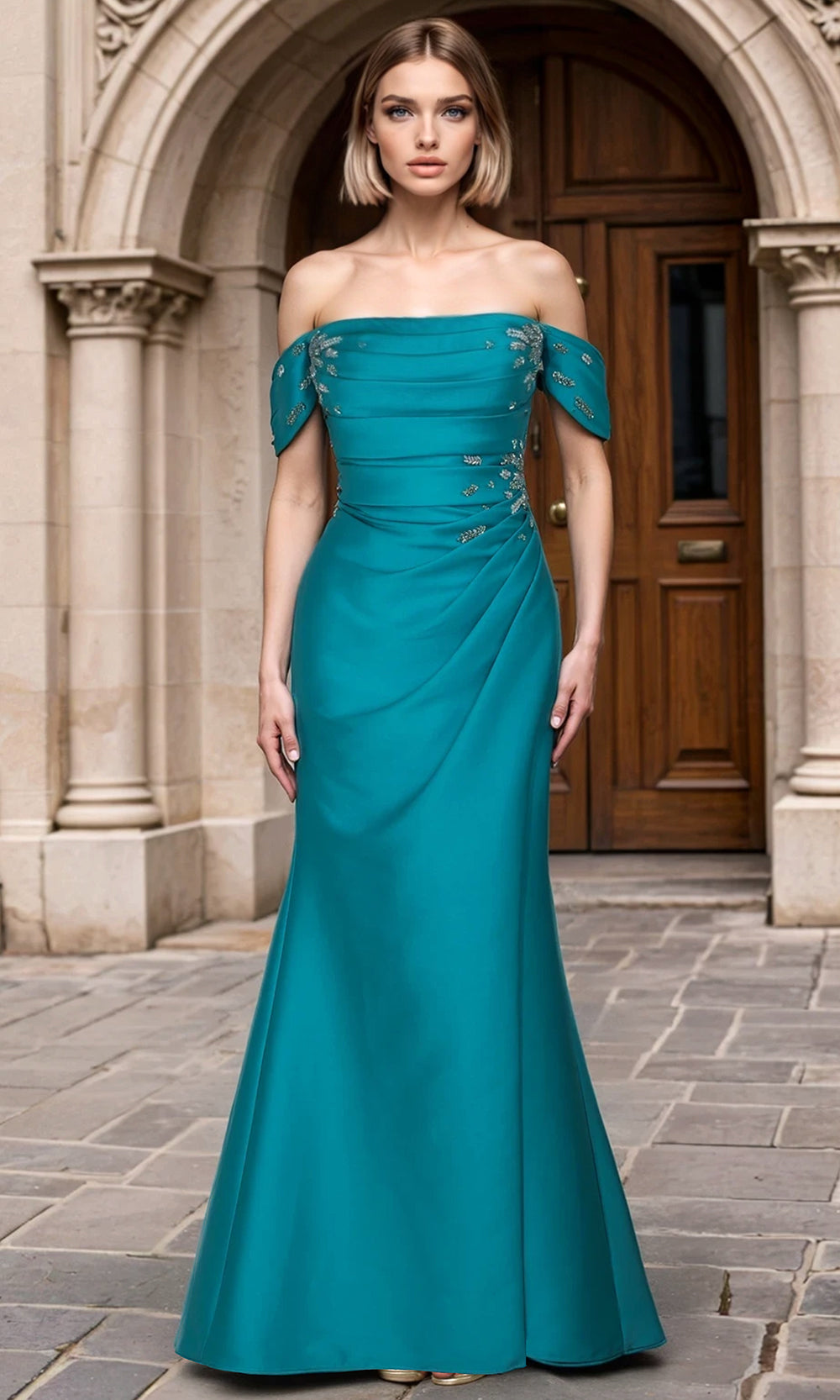 Janique 2619 - Ruching Embellished Off?Shoulder Prom Gown Mother of the Bride Dresses