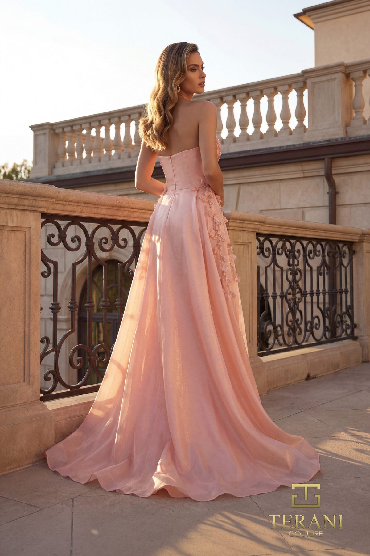 Terani Couture 261E6195 Pleated Overskirt Floral Embellished Dress