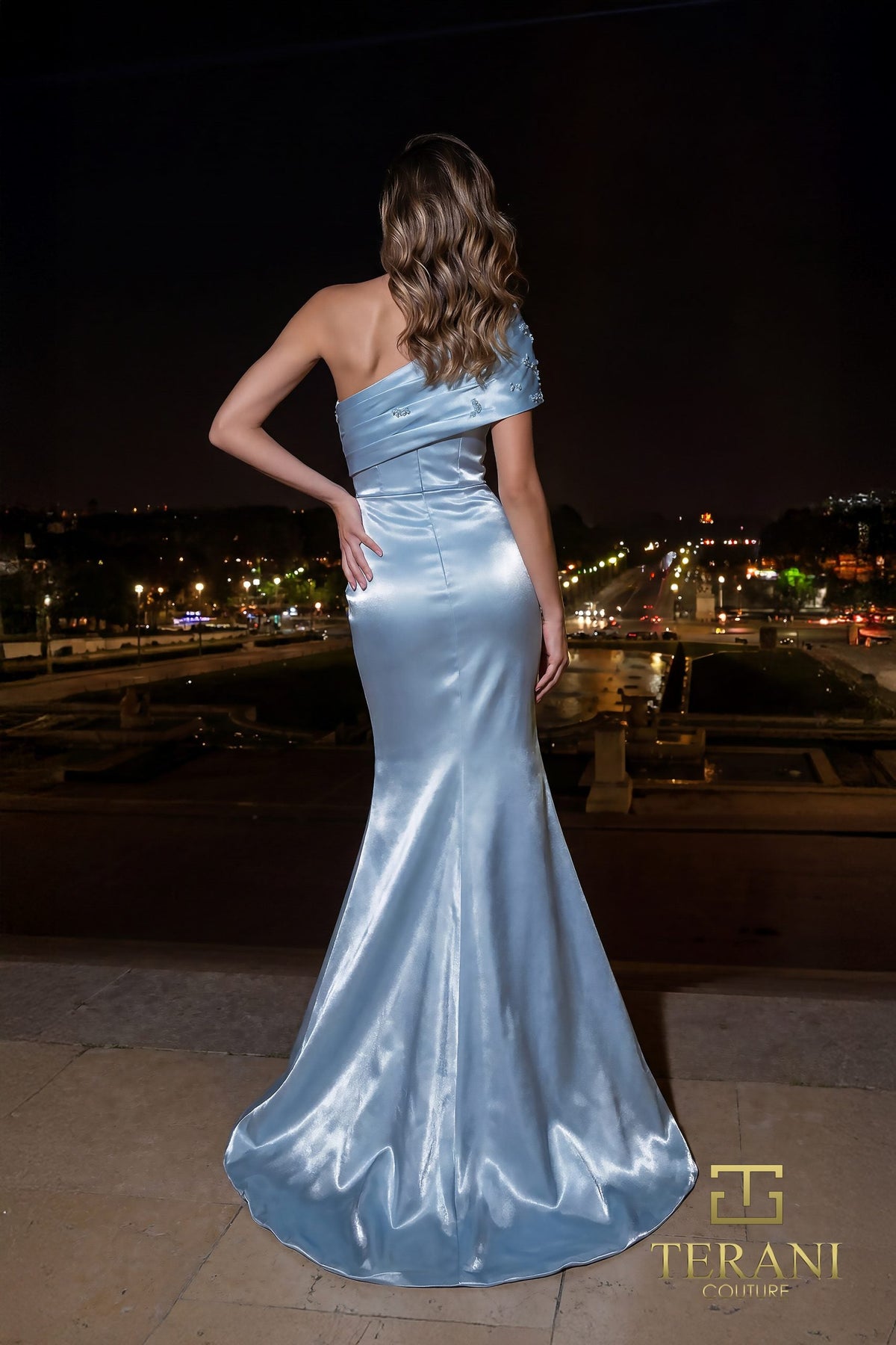 Terani Couture 261E6227 Beaded Accent Asymmetric Mermaid Dress