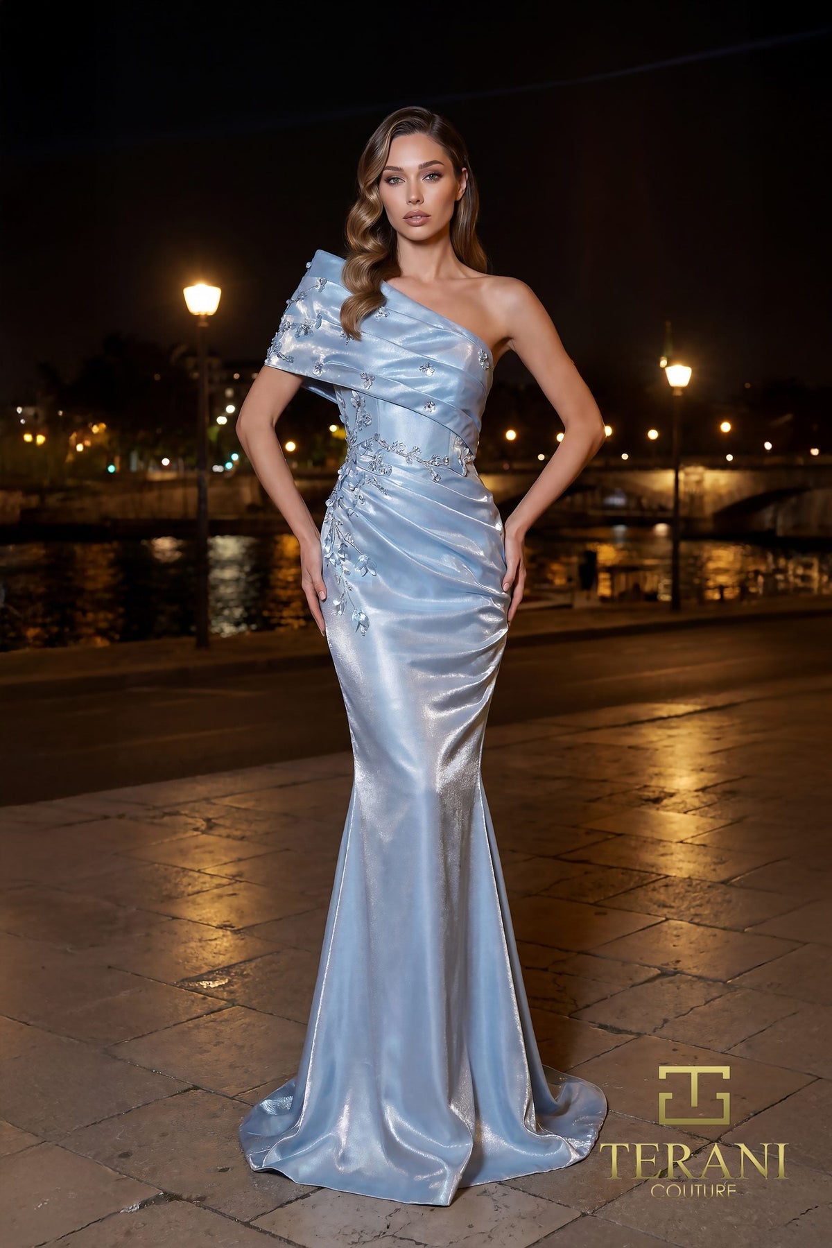 Terani Couture 261E6227 Beaded Accent Asymmetric Mermaid Dress