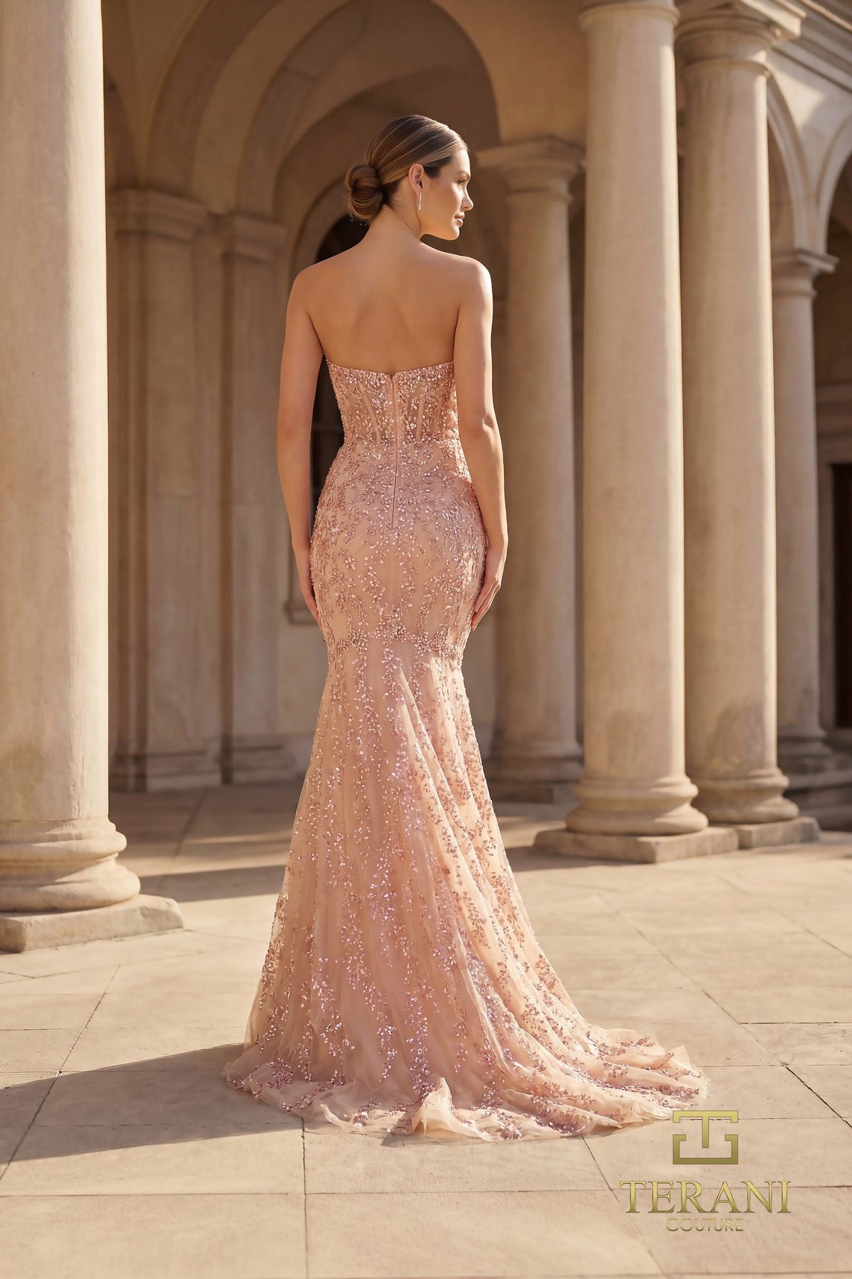 Terani Couture 261GL6001 Strapless Sweetheart Intricated Beaded Gown
