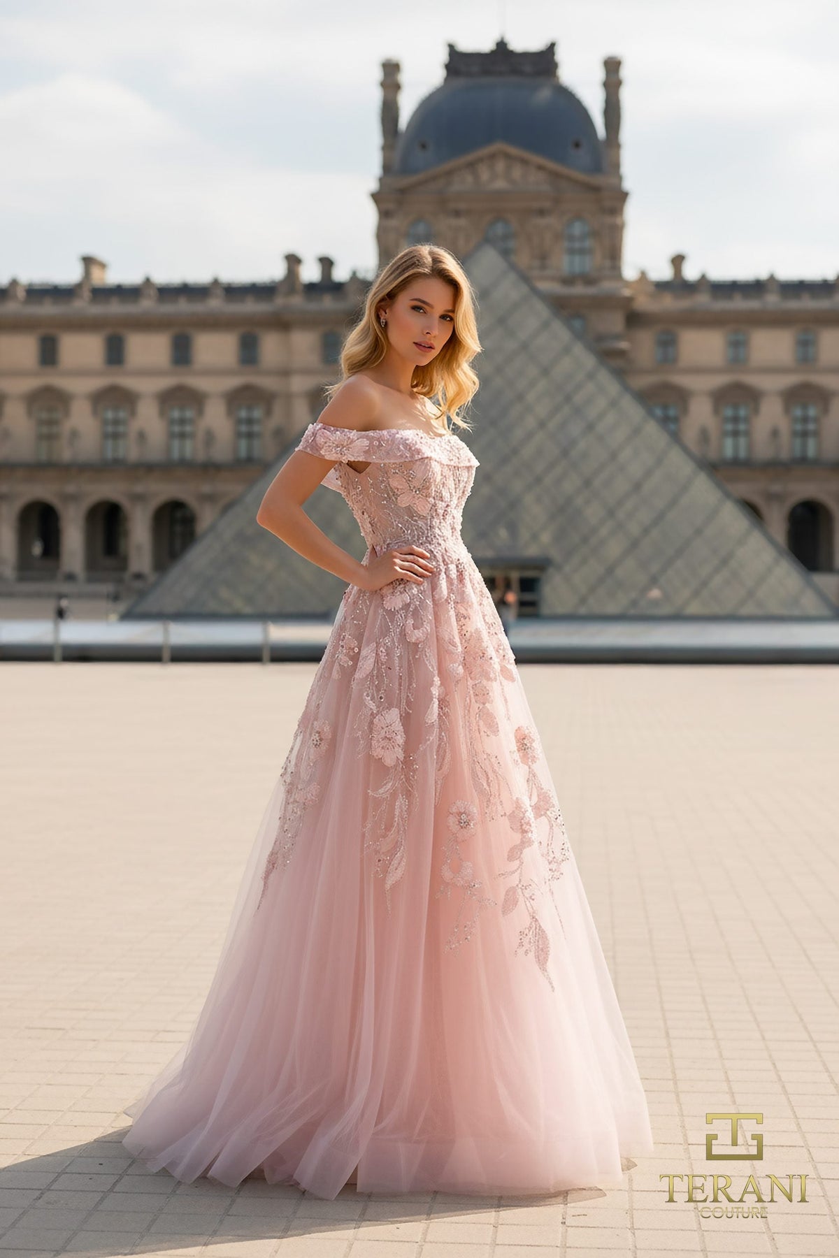 Terani Couture 261M6435 A-Line Skirt Beaded Tulle Evening Dress