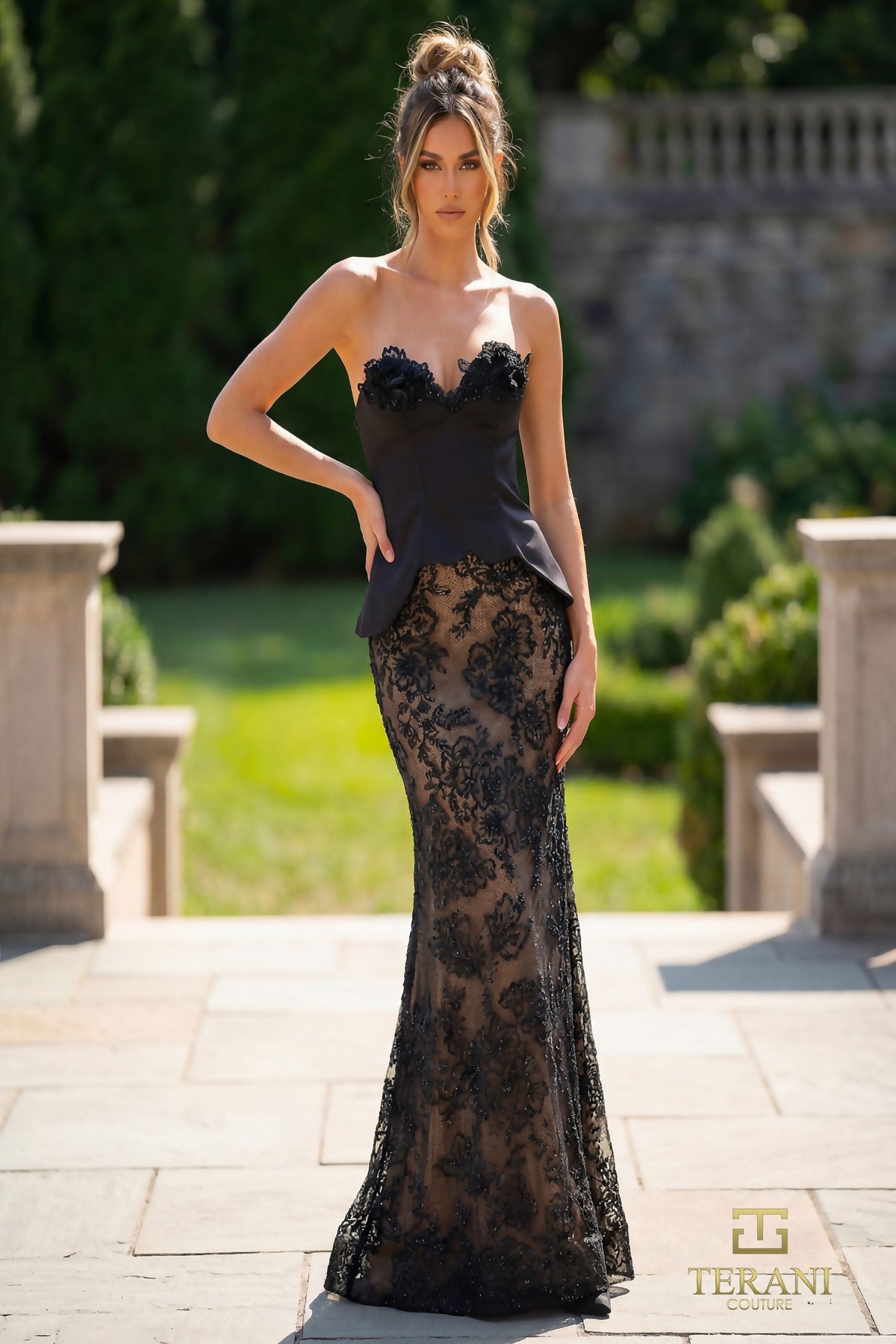 Terani Couture 261P6096 Sweetheart Lace Embroidered Fitted Dress