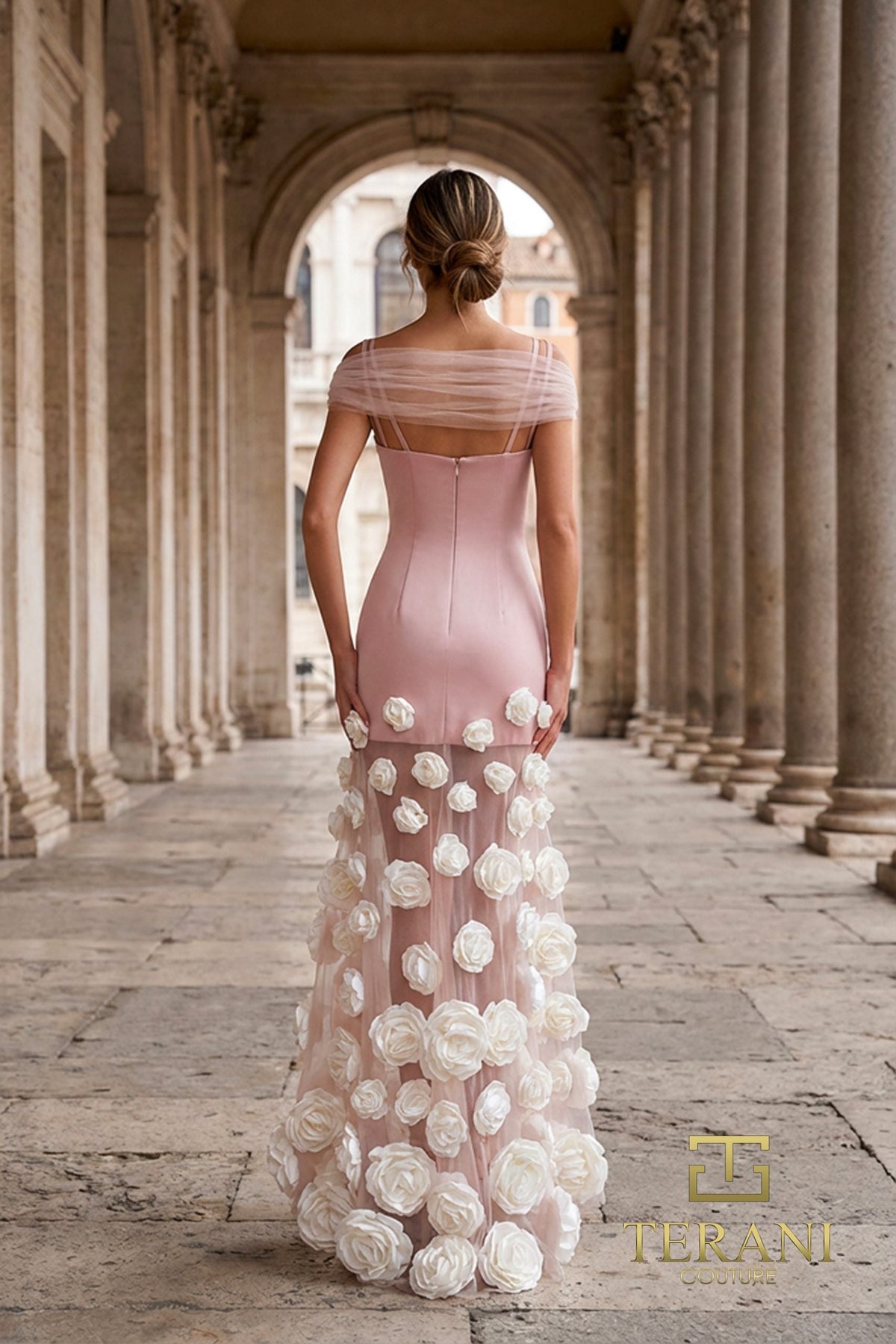 Terani Couture 261P6098 3D Floral Accent Cap Sleeve Prom Dress