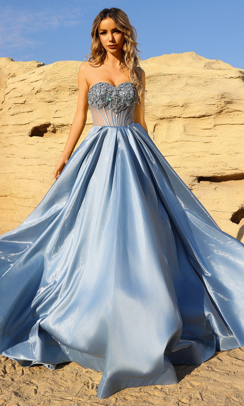 Terani Couture 261P6608 Pleated Satin Strapless Dress