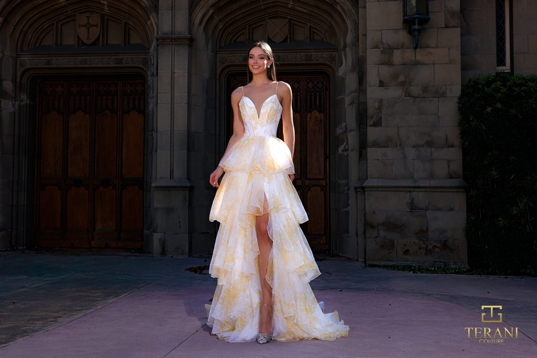 Terani Couture 261P6673 Deep Sweetheart High-Low Ruffled Dress