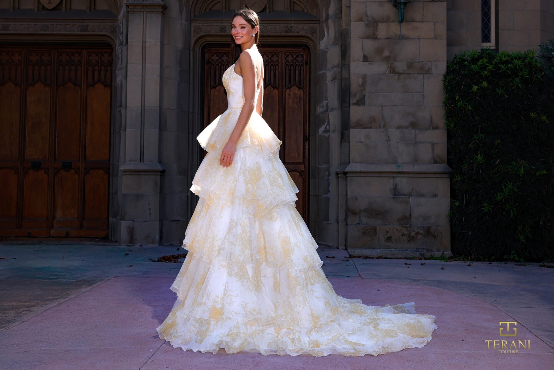 Terani Couture 261P6673 Deep Sweetheart High-Low Ruffled Dress