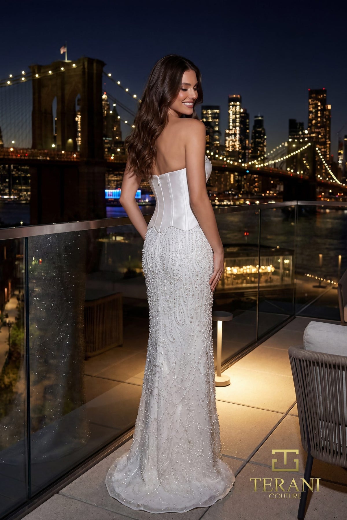 Terani Couture 261E6238 Strapless Beaded Mikado Evening Dress