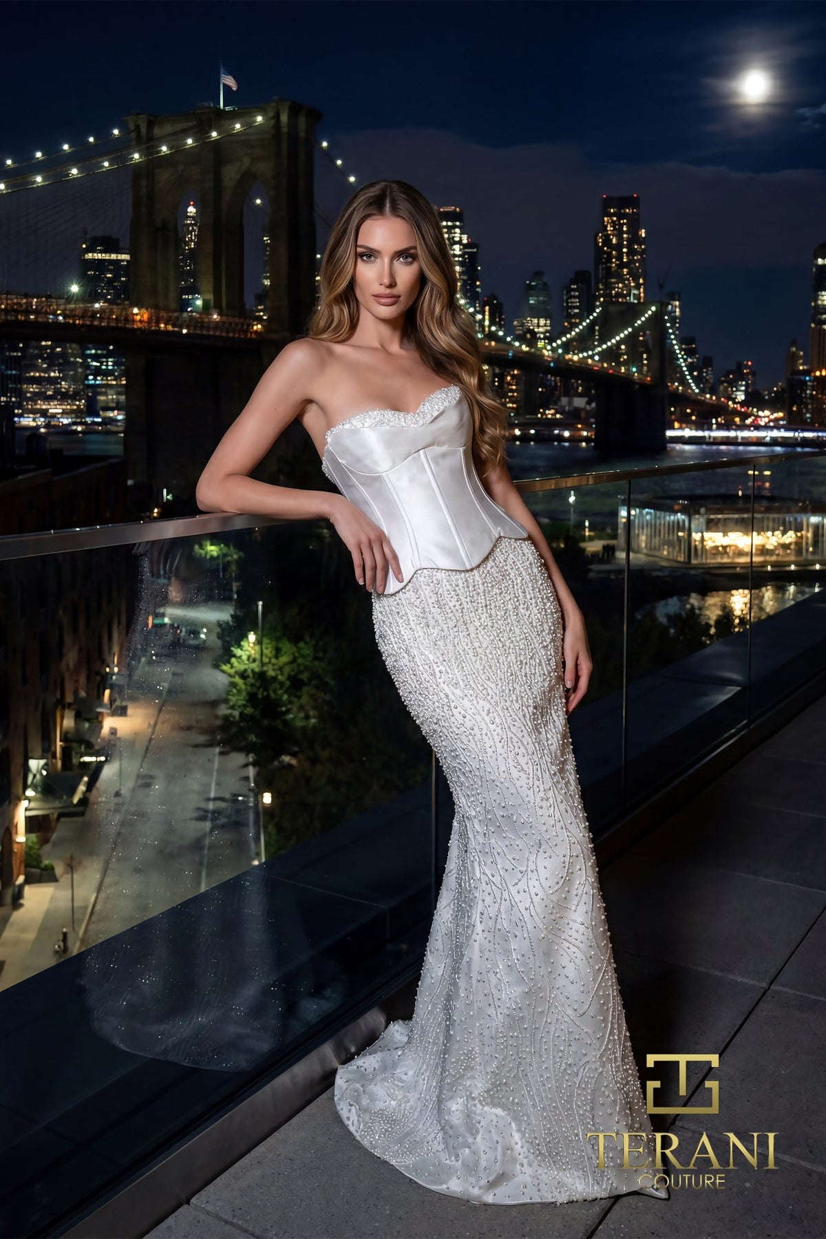 Terani Couture 261E6238 Strapless Beaded Mikado Evening Dress