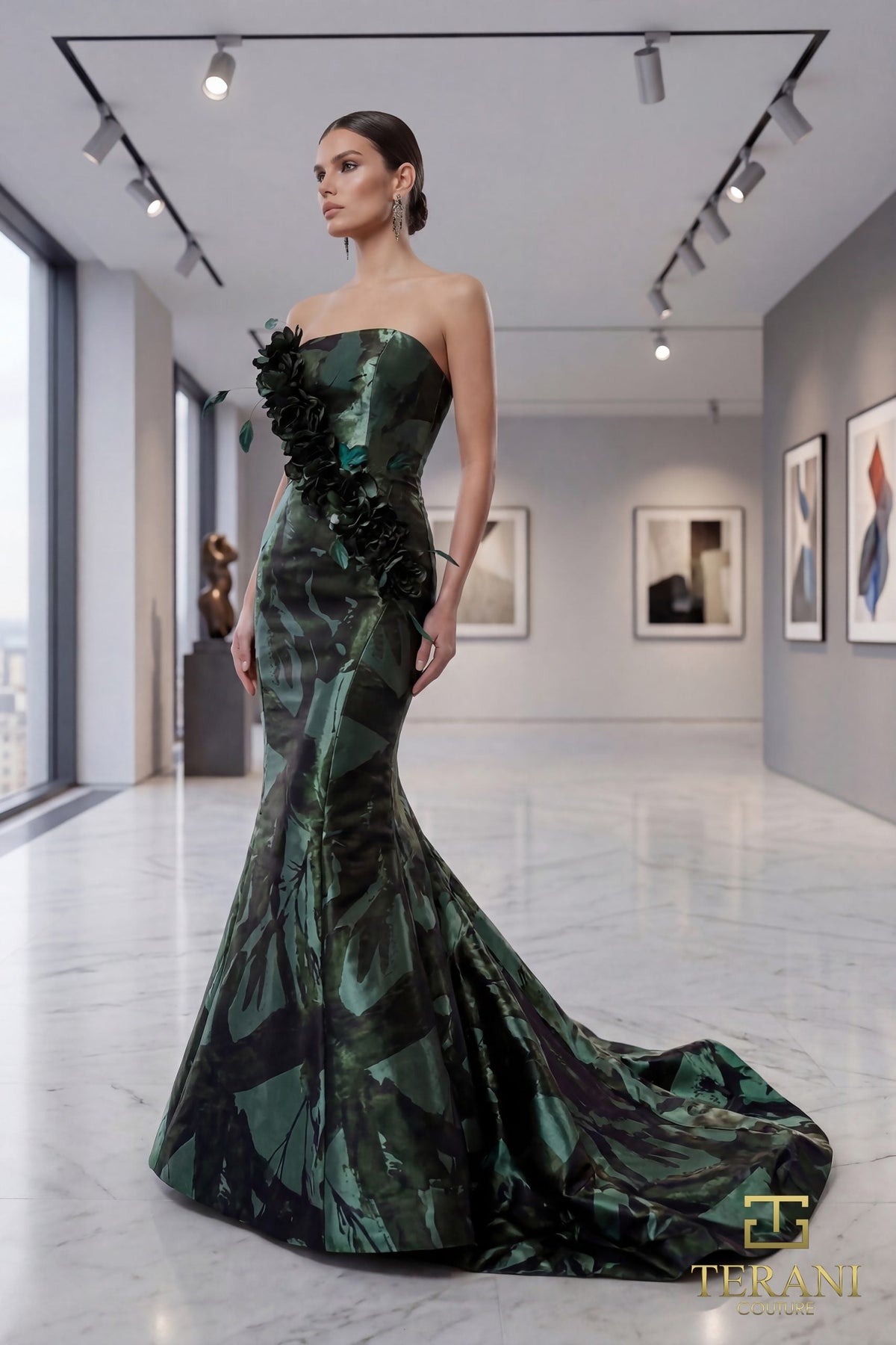 Terani Couture 261E6259 Floral Applique Mermaid Evening Dress