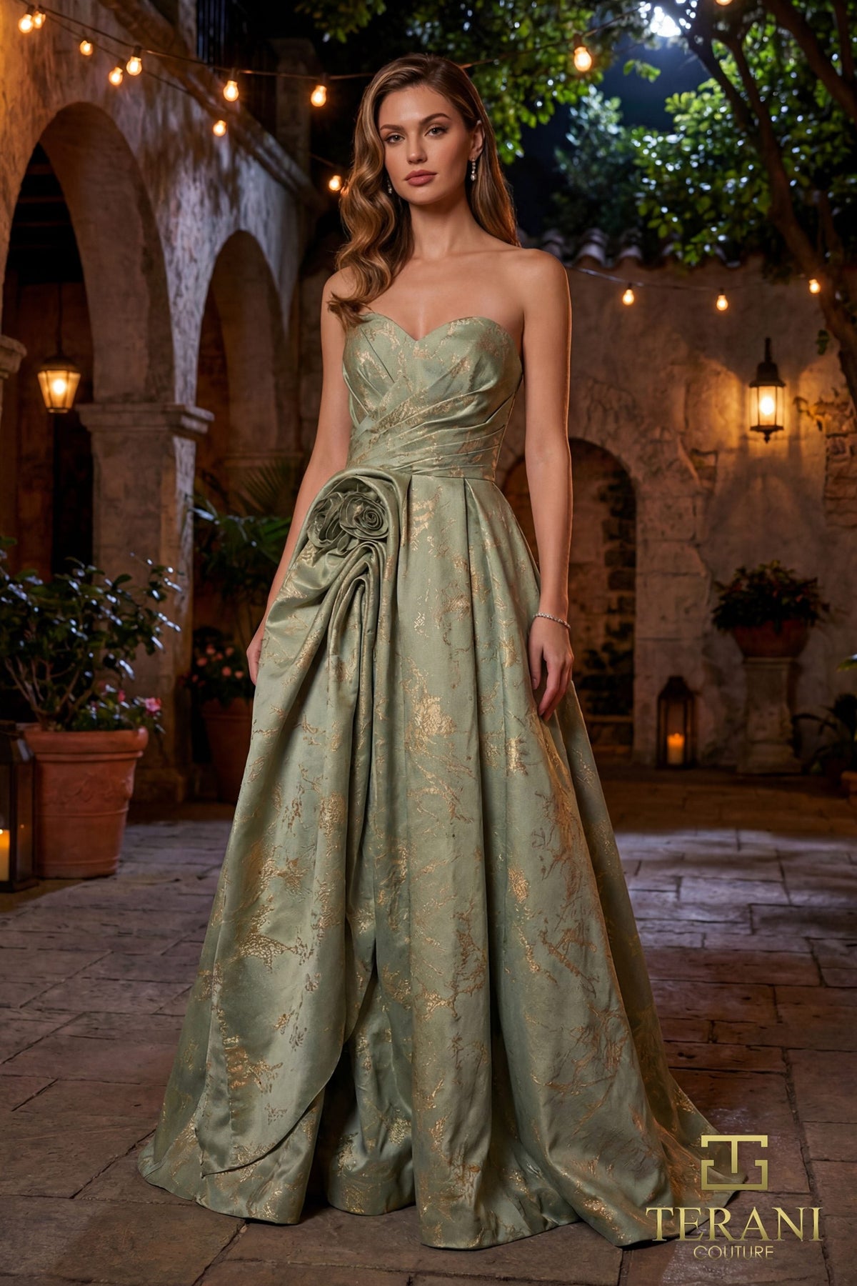 Terani Couture 261E6266 Sweetheart Floral Accent Evening Dress