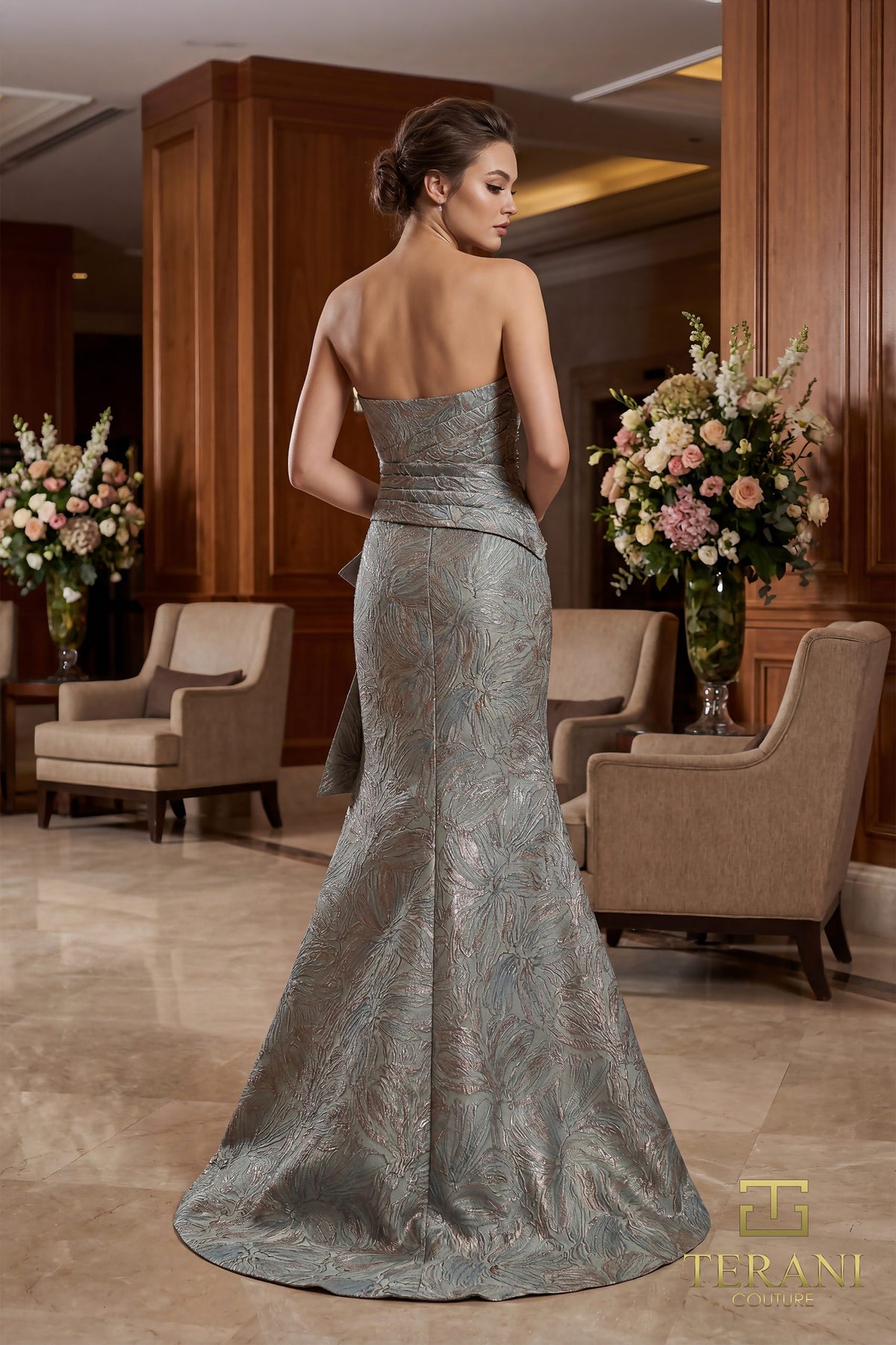 Terani Couture 261E6269 - Straight Neck Jacquard Gown