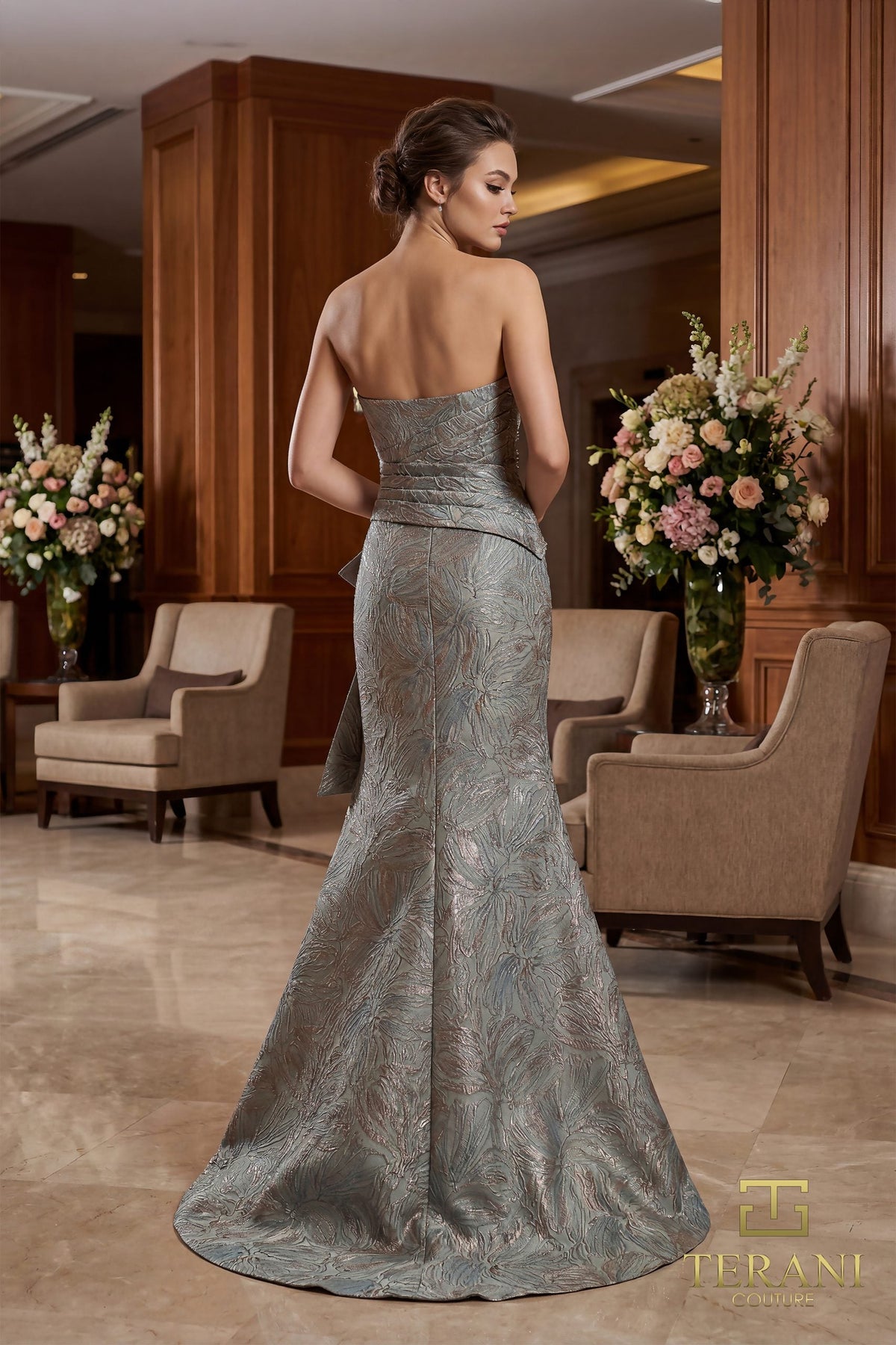 Terani Couture 261E6269 Strapless Peplum Mermaid Long Dress