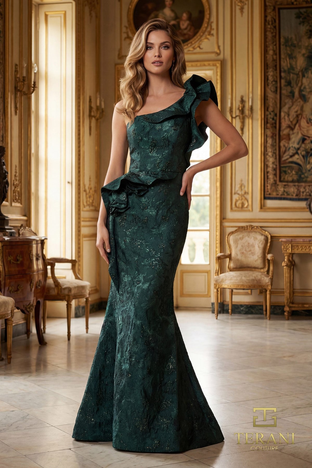 Terani Couture 261E6678 Elegant Textured One Shoulder Dress