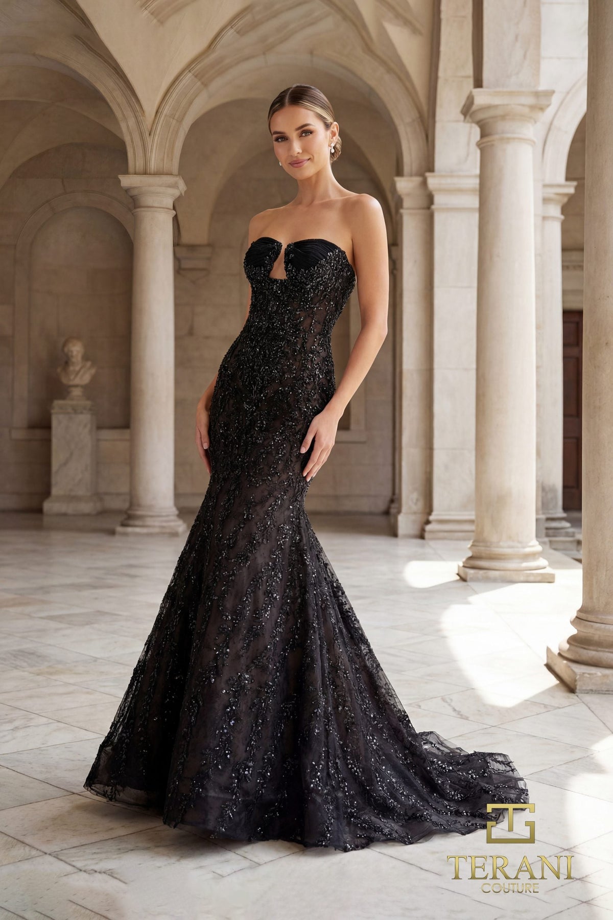 Terani Couture 261GL6001 Strapless Sweetheart Intricated Beaded Gown