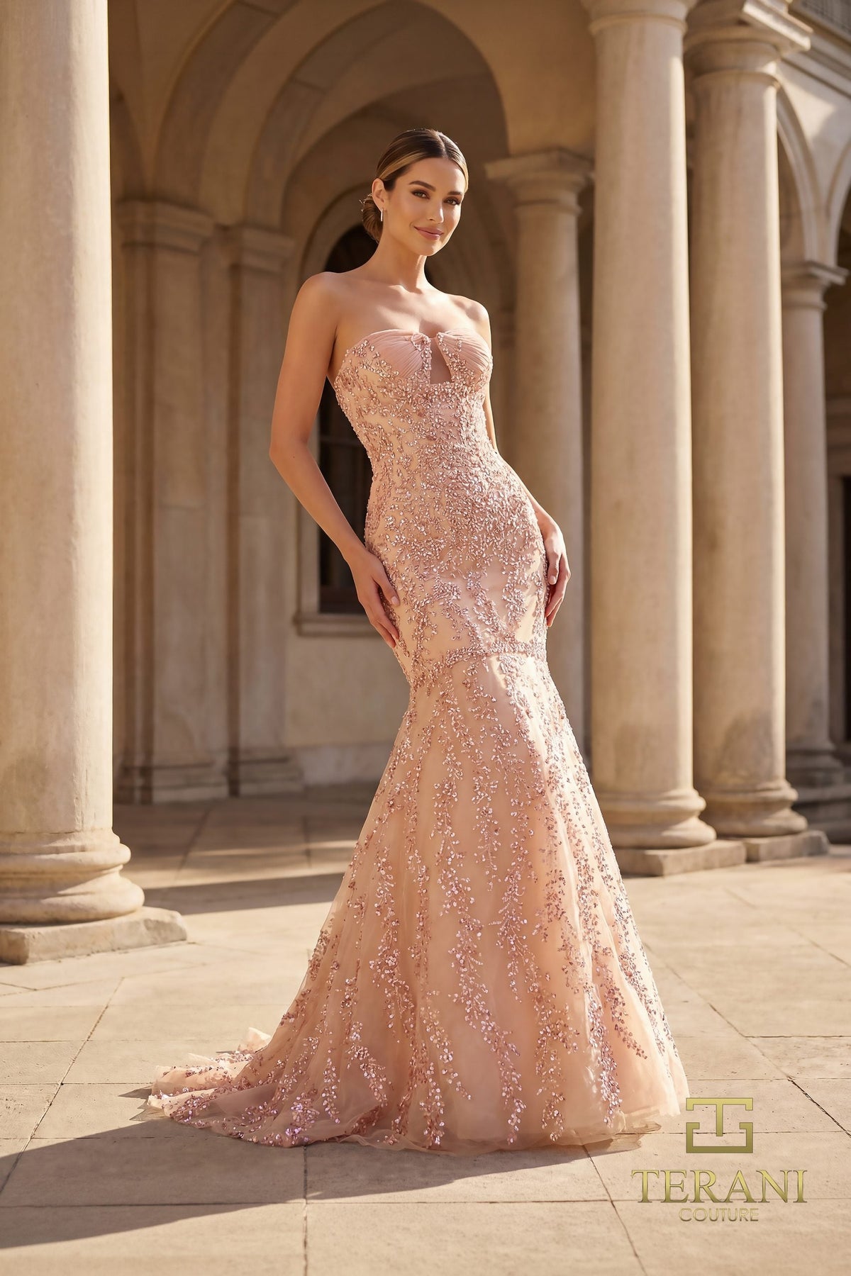 Terani Couture 261GL6001 Strapless Sweetheart Intricated Beaded Gown