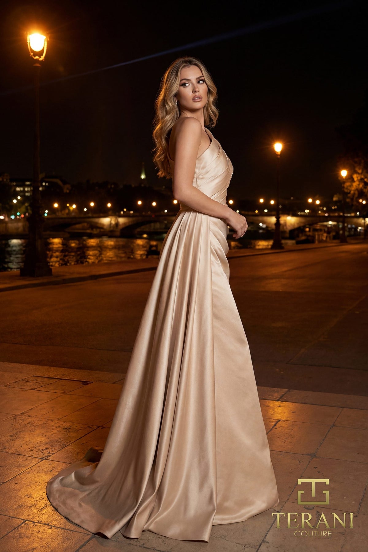 Terani Couture 261M6411 One Shoulder Long Sheath Gown