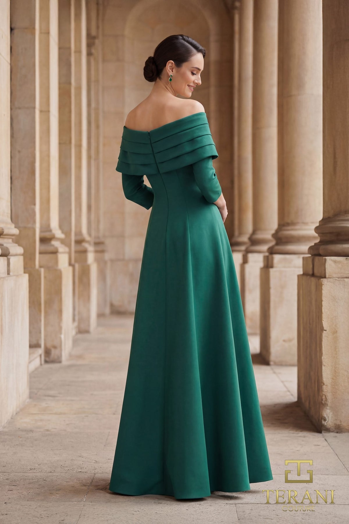 Terani Couture 261M6434 Three-Quarter Sleeve Pleated A-Line Dress